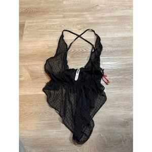 Victoria's Secret Black‎ Polka Dot Sheer Teddy Lingerie Babydoll Size XL